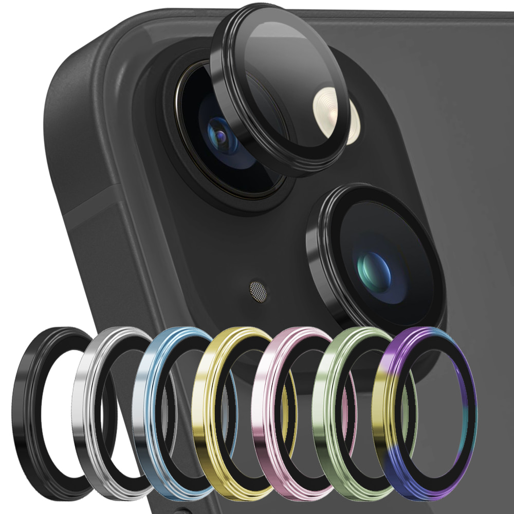 아이폰15/아이폰15 호환 플러스 메탈링 슬림핏 빛번짐 방지 카메라 렌즈 강화유리